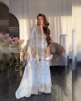 White Chinon Silk Embroidery Work Gharara Suit With Dupatta